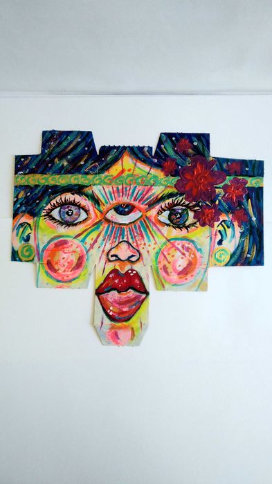 Pintura em cartão rosto feminino para emoldurar