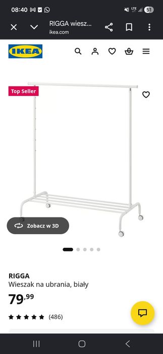 2 wieszaki na ubrania ikea rigga, jak nowe