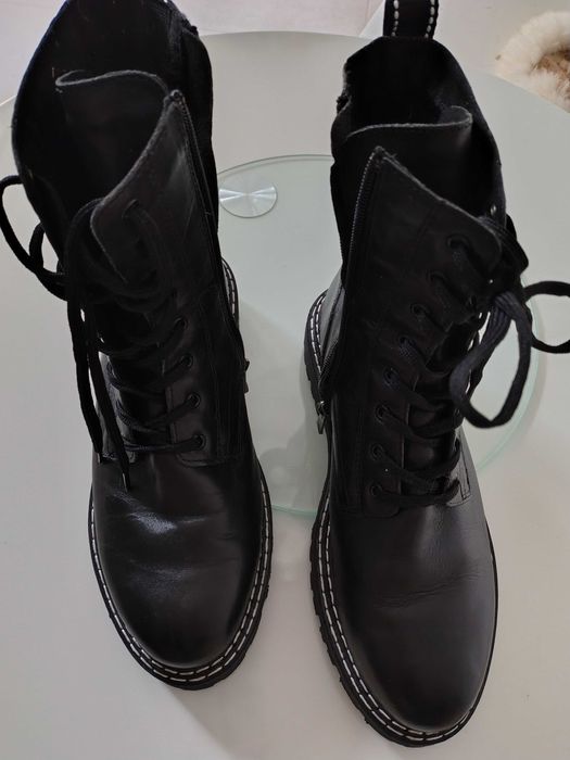 Trapery zimowe MARCO TOZZI Czarne trzewiki skórzane Nowe