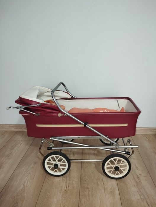Wózek PRL bordowy dla lalek