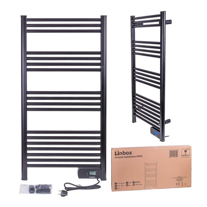 GRZEJNIK ŁAZIENKOWY 500W elektryczny LCD timer termostat czarny