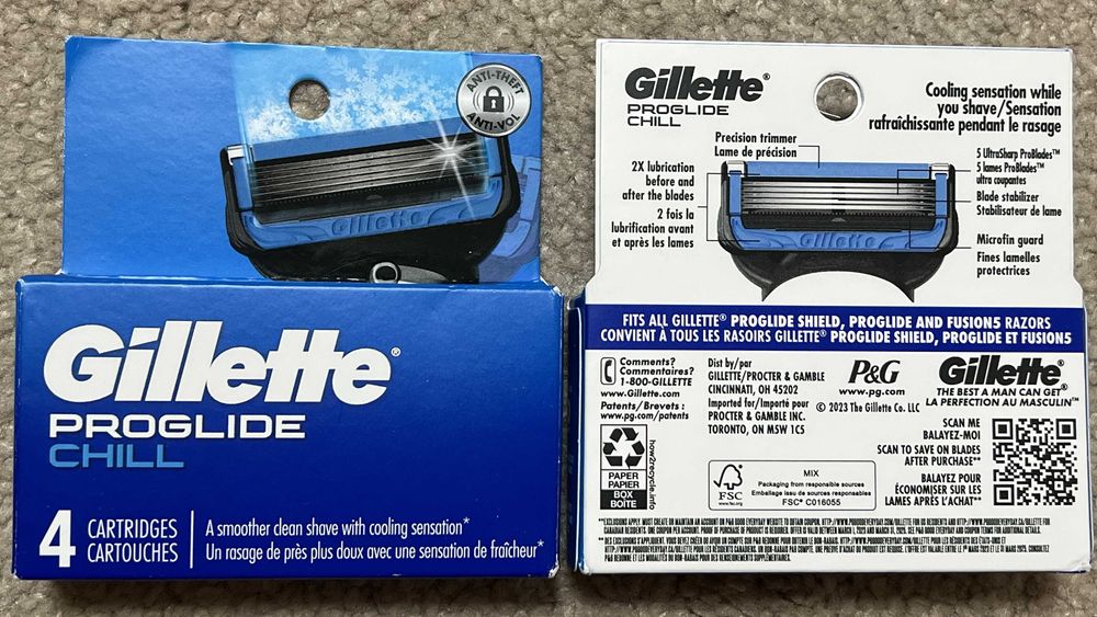 Оригинал США Gillette Fusion, Proglide, Shield, Chill 4шт лезвия