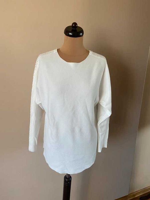 40 42 kinga bialy sweter azur koronka rekawy kaszmir welna xl +size