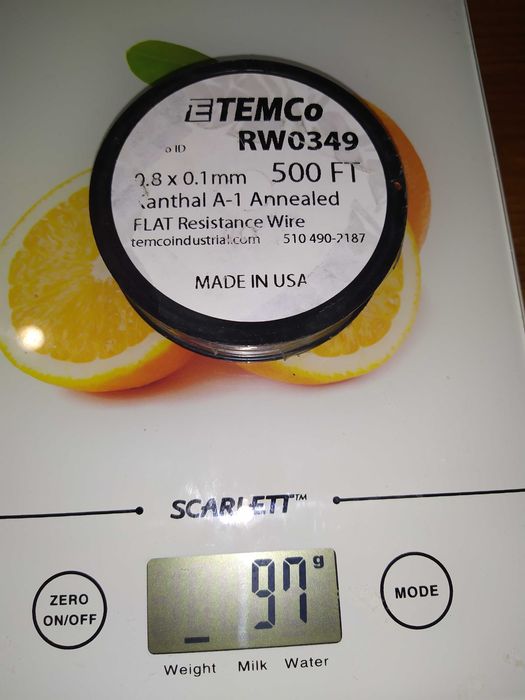 Плоский кантал 0.8 x 0.1 mm 500 ft Kanthal A-1 150м (нихром, фехраль).