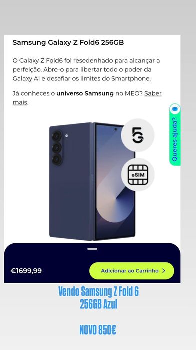 SAMSUNG Z Fold 6 256gb novo