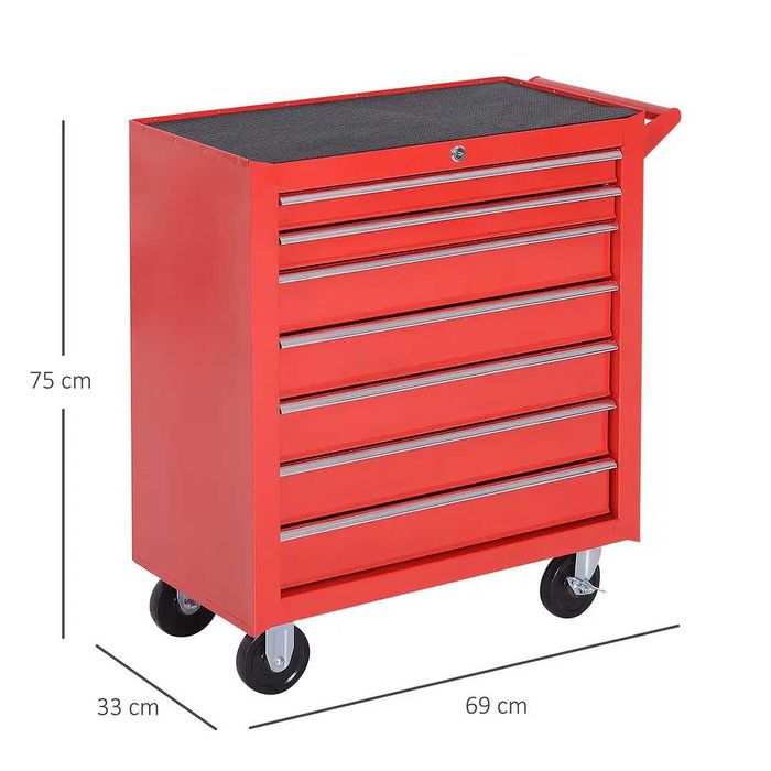 Carrinho de Ferramentas com 7 Gavetas  69x33x75 cm Vermelho