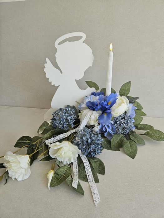 Stroik z aniołem i świecą led. Kompozycja dla dziecka. Jakość premium