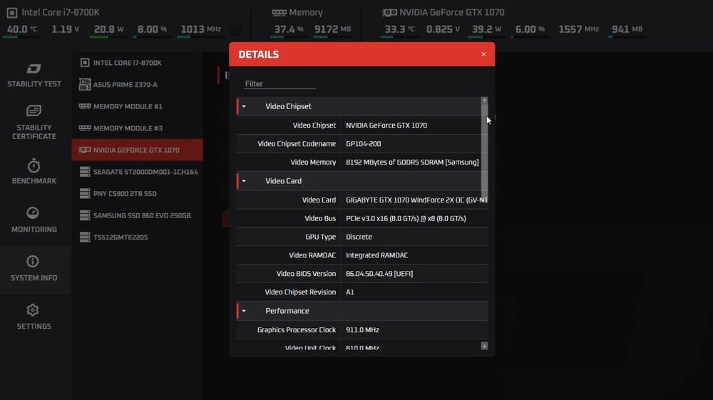 Відеокарта Nvidia GTX 1070 8 ГБ(Sumsung)GDDR5