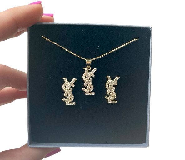 Komplet cc cyrkonie kolczyki naszyjnik złoty