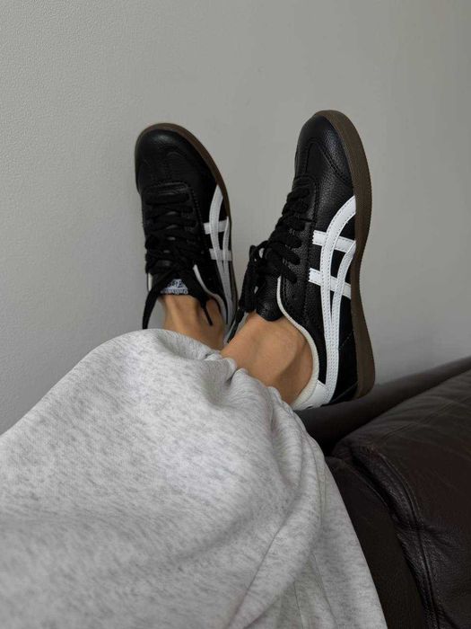 ONITSUKA TIGER  BLACK LEATHER (36-42) Кроссовки черно-белые онитсука