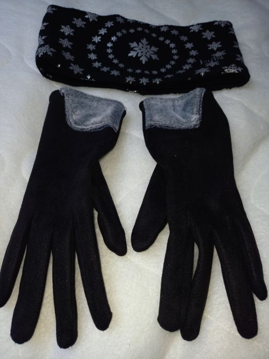 Opaska zimowa na głowę i rękawiczki damskie S