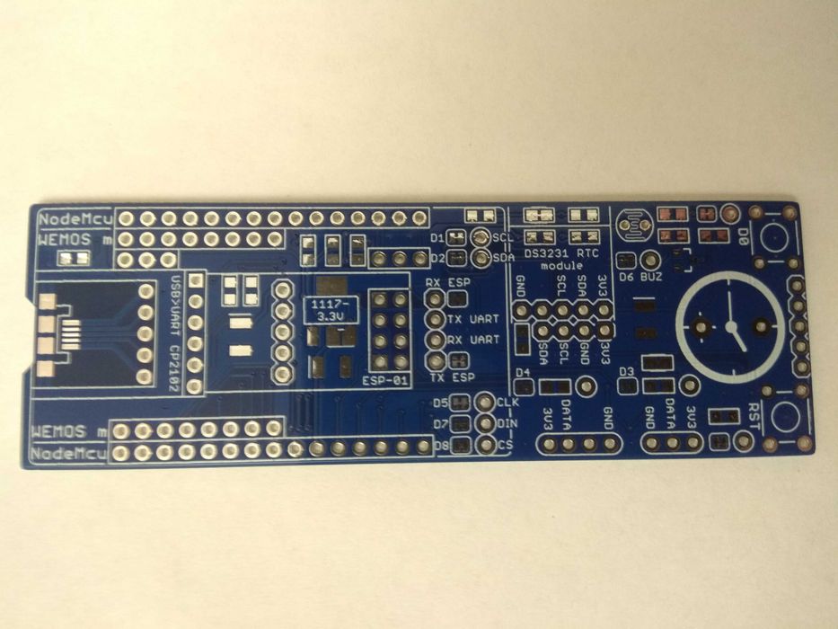 Плата для сборки часов на ESP8266(Nodemcu, Wemos) и дисплее с MAX7219