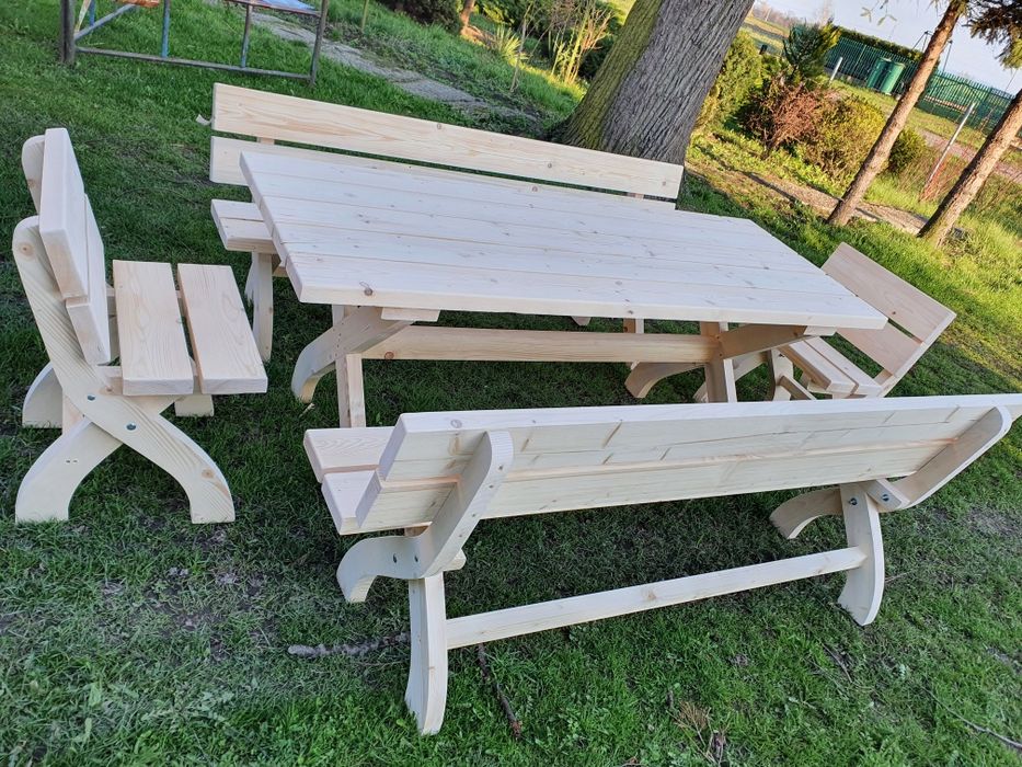 Meble ogrodowe. Stol i dwie lawki. 200cm. Solidne