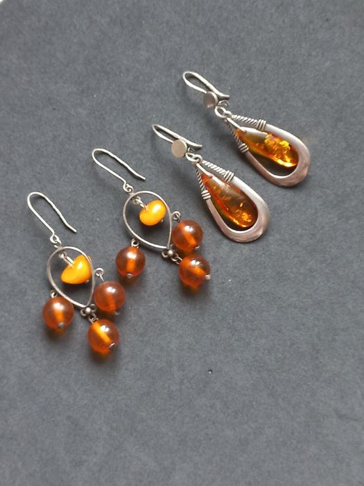 Серьги серебро 875проба и 925 звезда , янтарь