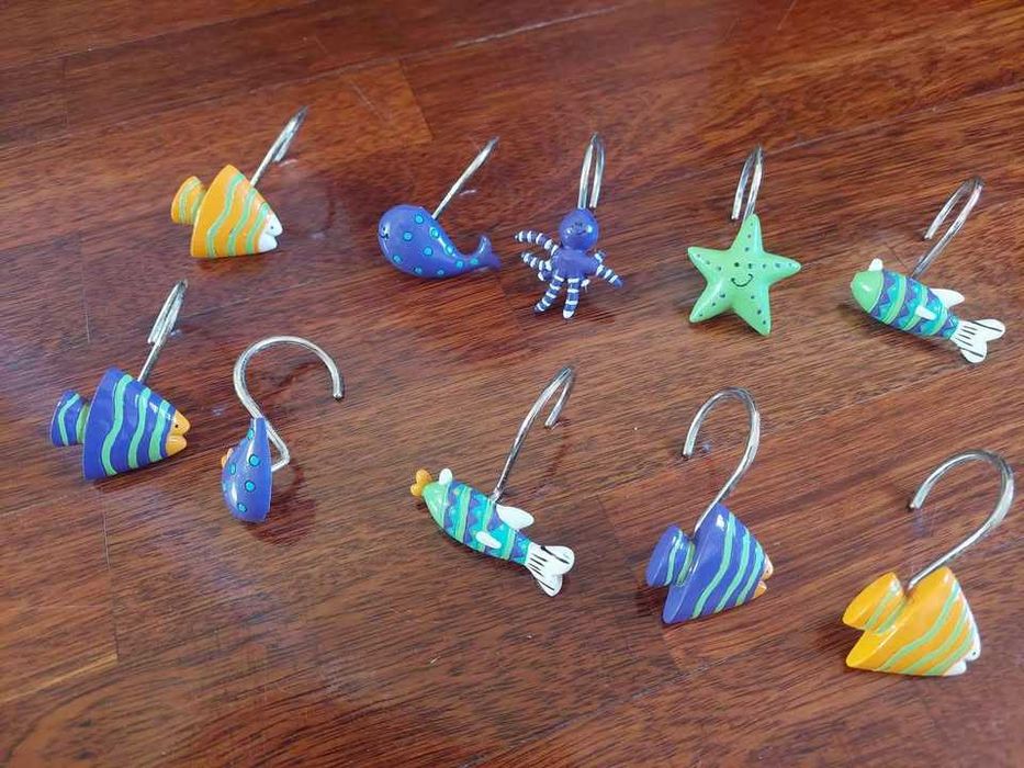 10 ganchos com motivos de mar para cortina de duche