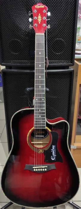 червона акустична гітара з пікгардом з вирізом дека акустика 4/4