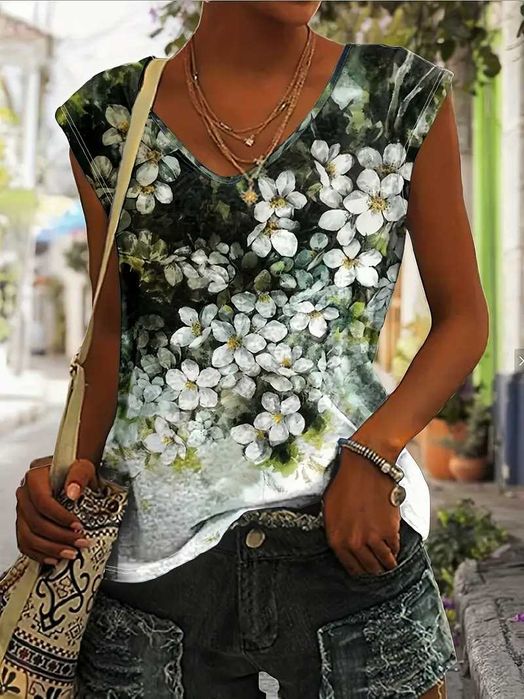 Letnia bluzka damska z nadrukiem kwiatowym – nowa, przewiewna
