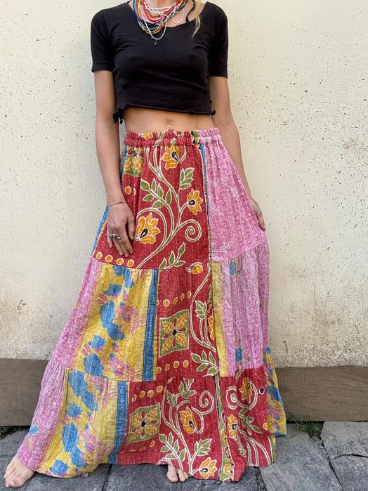 Spódnica bawełniana długa maxi India vintage kantha