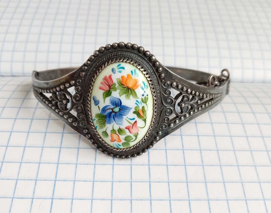 Браслет Скань Финифть Мельхиор Серебрение СССР