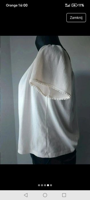 Bluzka elegancka tweedowa krótki rękaw biała