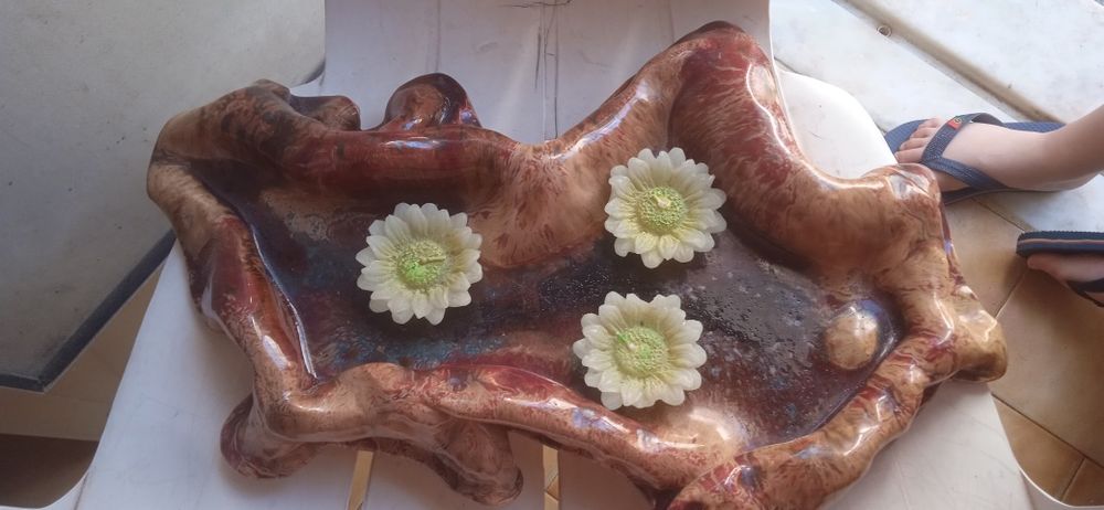Taça decorativa louça castanho