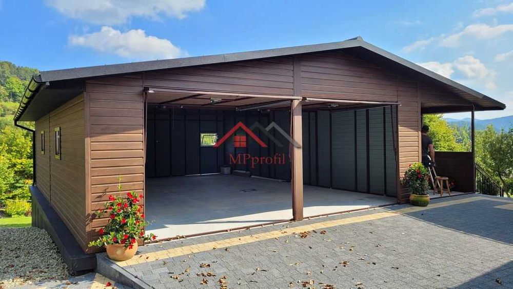 Garaż blaszany 10x10m profil zamknięty dwie bramy uchylne