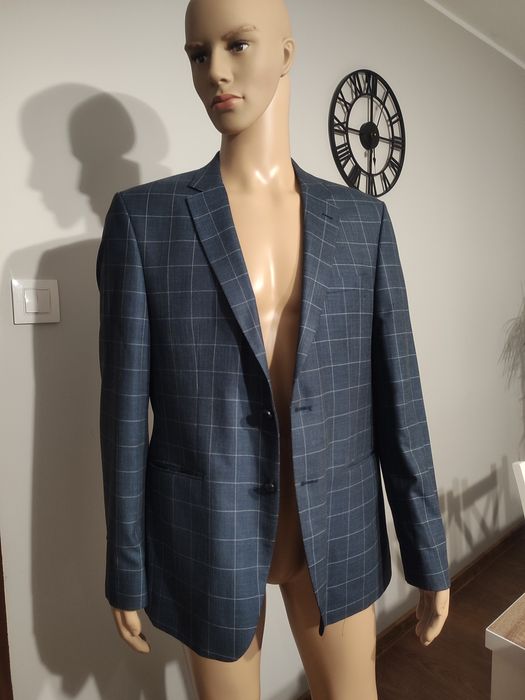 Marynarka męska w kratkę, elegancka stan IDEALNY krata, granatowa L