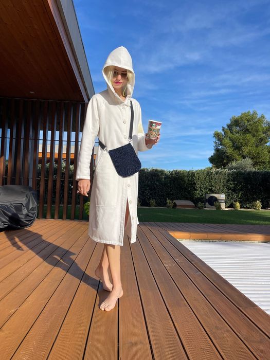 Knitted Bag black metallic blue Bolsa em malha preta azul metálico