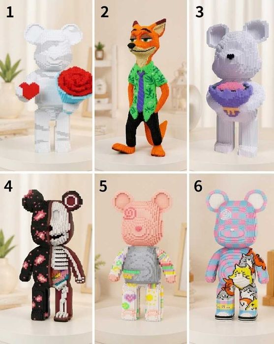 3D Конструктор Bearbrick з міні блоків Наноблок Magic Blocks Ведмедик Бербрік з LED підсвіткою мікроконструктор Ведмедик Мишка Медведь Светиться