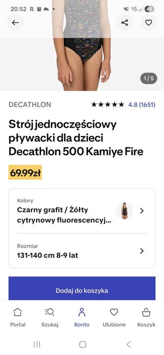 Stroj kąpielowy jednoczęściowy dla dziewczynki