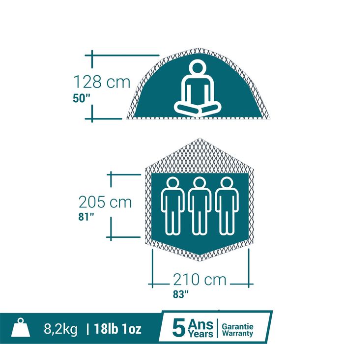 Tenda de campismo instantânea 3 lugares, 2 Seconds easy Fresh & Black