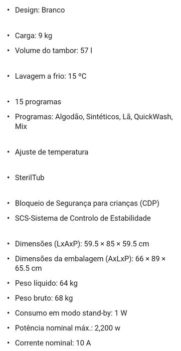 Máquina de lavar roupa HISENSE 9kg branco