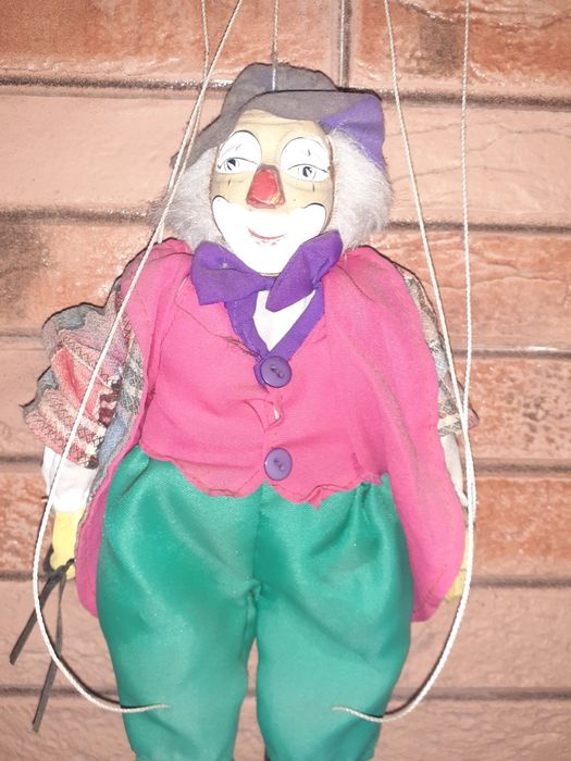 Marioneta palhaço em madeira vintage