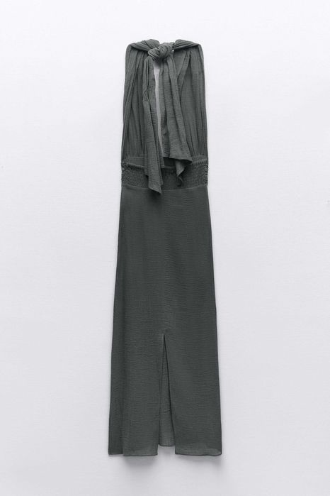 ZARA Luksusowa SUKIENKA halter szara bawełna ramia M