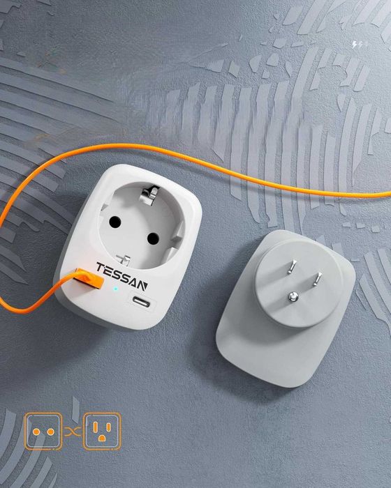 TESSAN adapter podróżny USA typ B 2x USB 2.4A Schuko EU