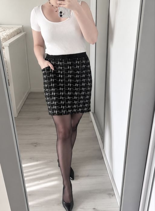 Spodniczka zara old money pepitka dzianinowa