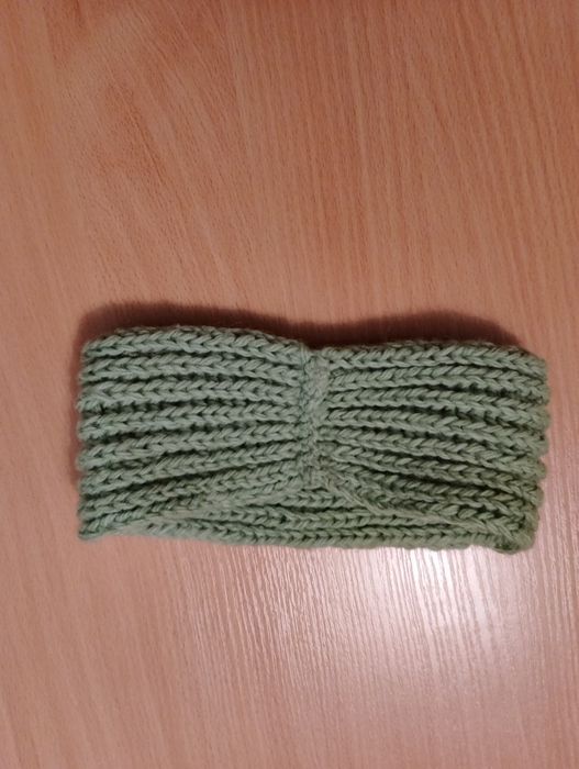 Ciepła, szeroka OPASKA na głowę, wełniana, na zimę, zielona