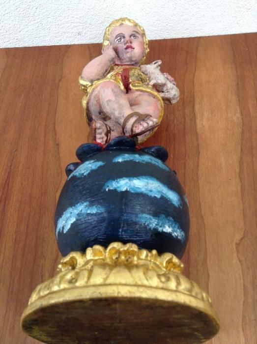 Imagem Menino Jesus Bom Pastor em madeira com pintura + base