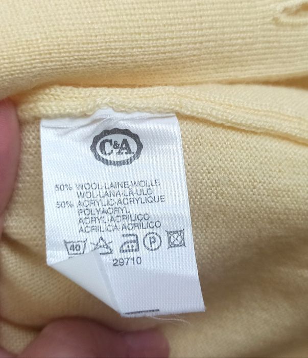 Wiosenny żółty kardigan z kieszeniami 50% wełny