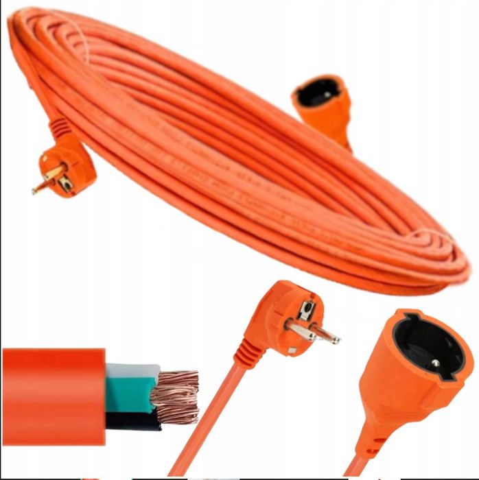 przedłużacz kabel ogrodowy do kosiarki 10m budowl. gruby sznur 3x2,5mm