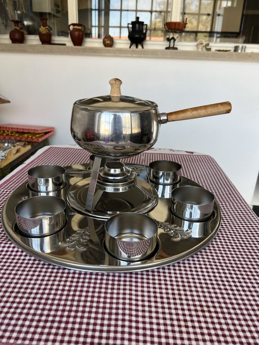 Conjunto de fondue em aco inoxidavel