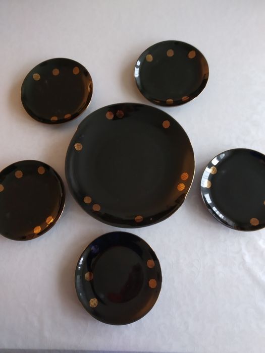 Garnitur do ciasta Tułowice 5+1, porcelanowy, z PRL-u