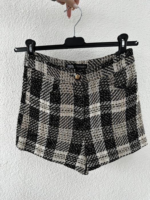 Spodenki z tkaniny strukturalnej w kratę Zara