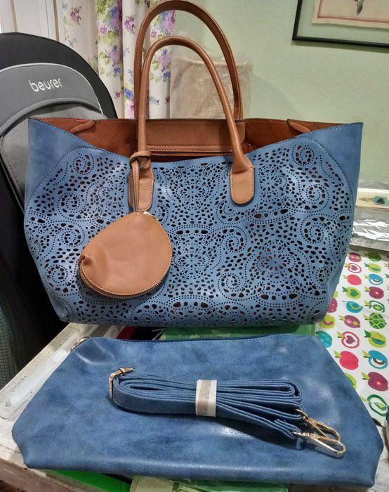 Saco/mala e sapatos tam 36 em azul