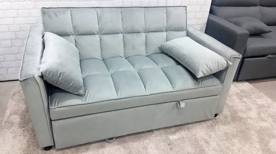 Sofá cama de casal, 2 lugares, em veludo, cinza *NOVO*