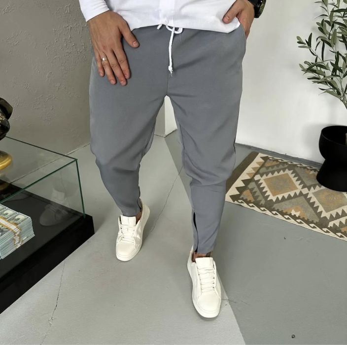 Серые  мужские штаны летние зауженные