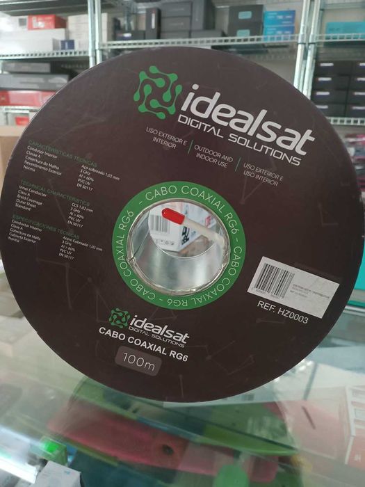 Cabo coaxial RG 6 branco – 100 mts – IDEALSAT