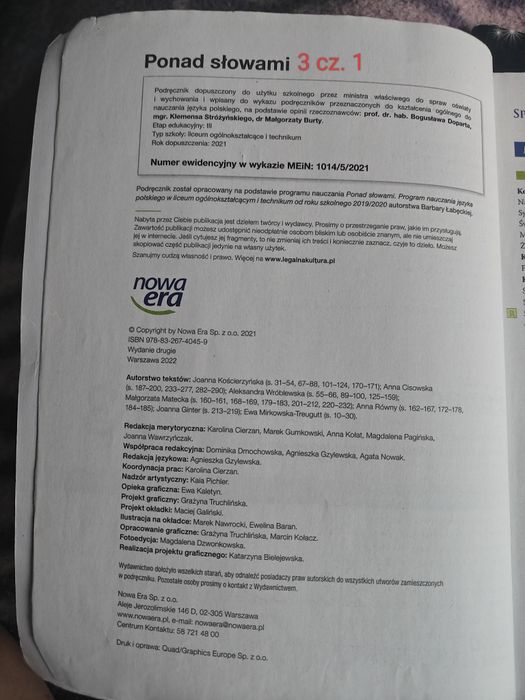 Podręcznik do języka polskiego "Ponad słowami  3" cz. 1