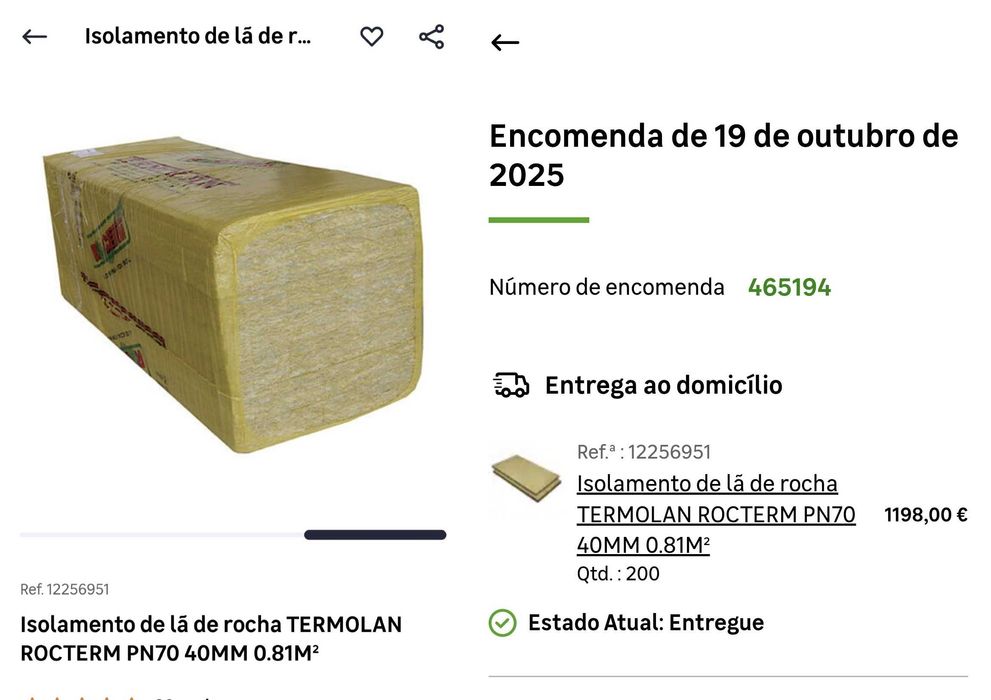 Isolamento Lã de Rocha Termolan PN70 40mm (95m²) - Gaia