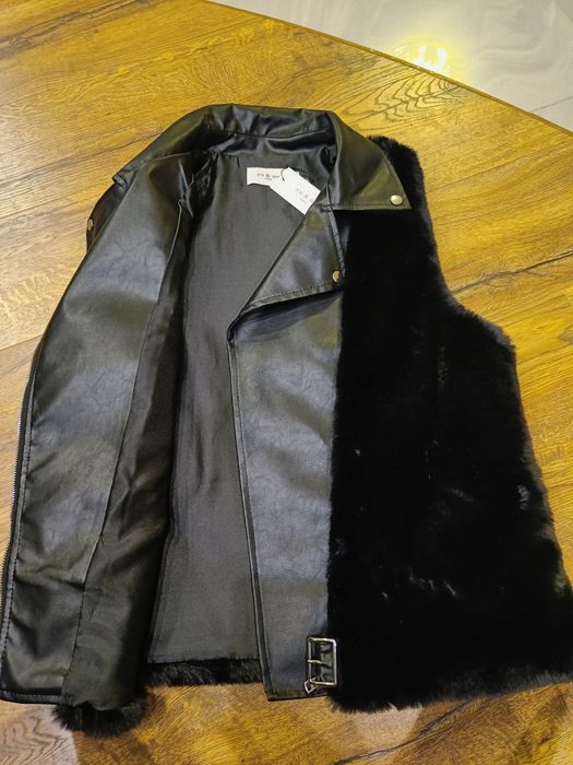 KAMIZELKA damska FUTRZANA z esko skóry bezrękawnik S/M